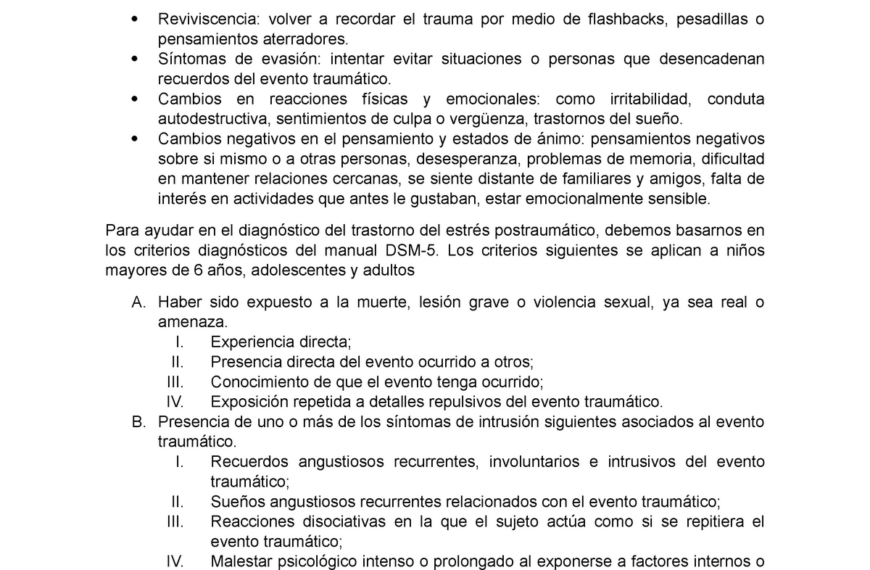 Criterios para el diagnóstico de trastorno por estrés postraumático