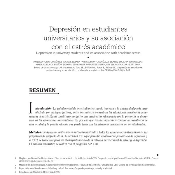 Depresión en estudiantes universitarios y su asociación con el estrés académico