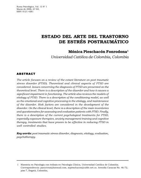Estado del arte del trastorno de estrés postraumático