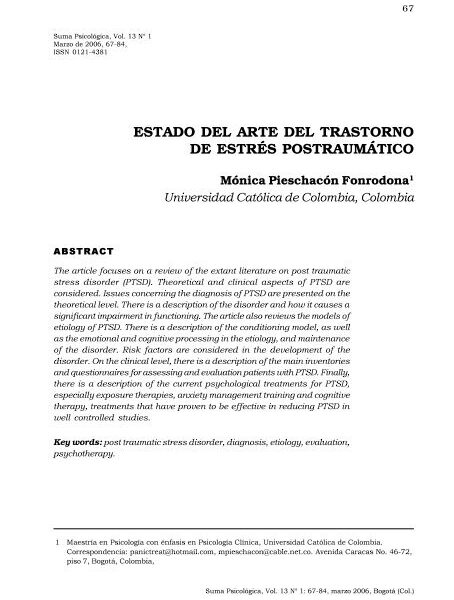 Estado del arte del trastorno de estrés postraumático