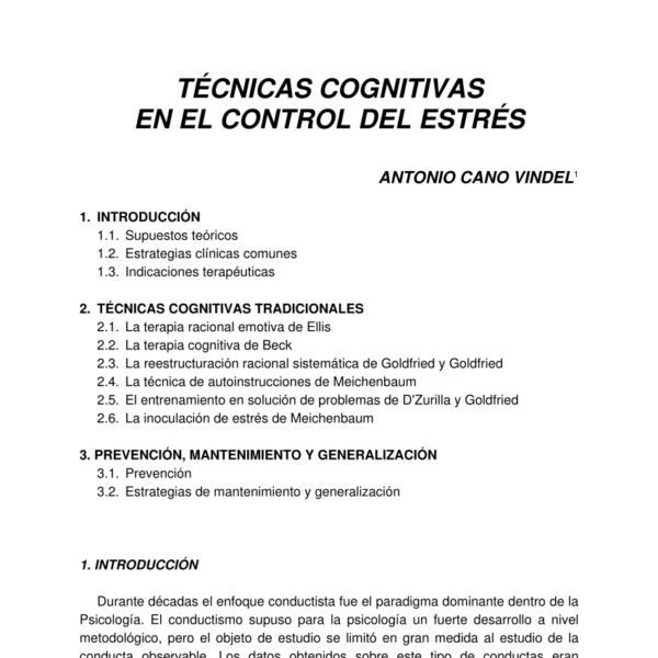 Técnicas cognitivas conductuales para el manejo del estrés